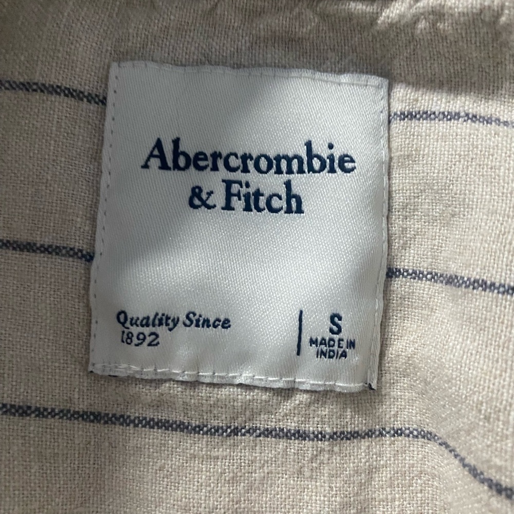 Abercrombie & Fitch Tan Striped Mini Shirt Boho style dress with front tie - Picture 6 of 7